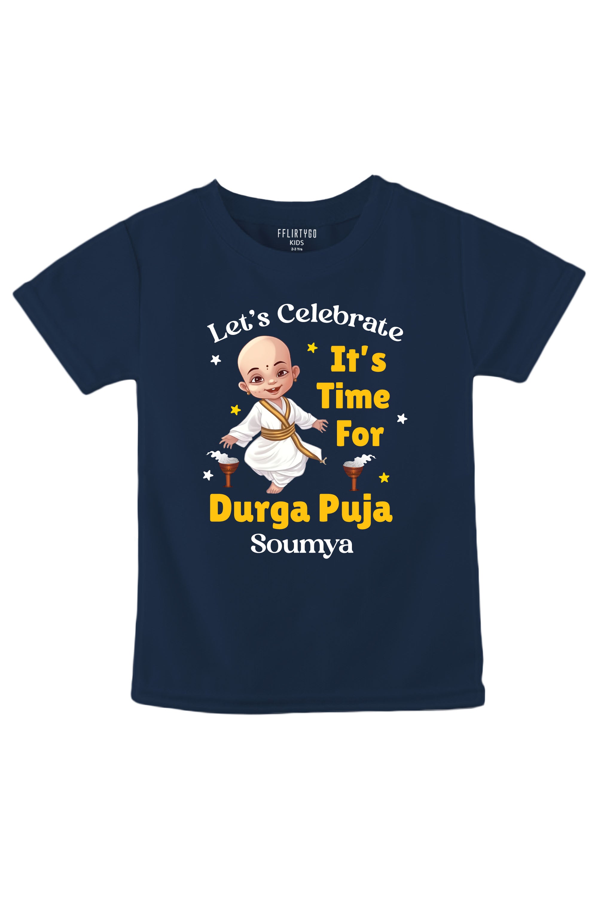 Let's Celebrate It's Time For Durga Puja Kids T Shirt w/ Custom Name