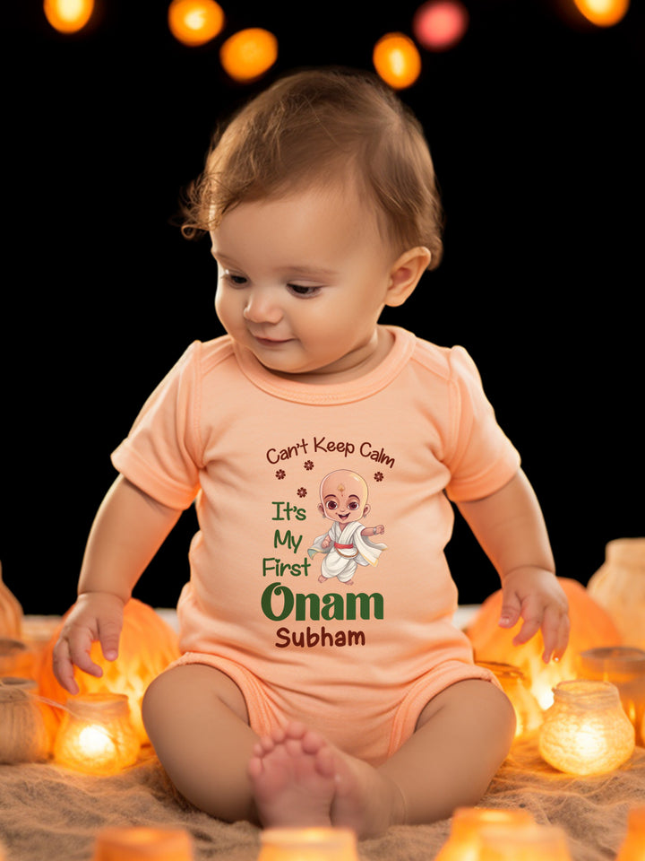 Can't Keep Calm It's My First Onam Baby Romper | Onesies w/ Custom Name