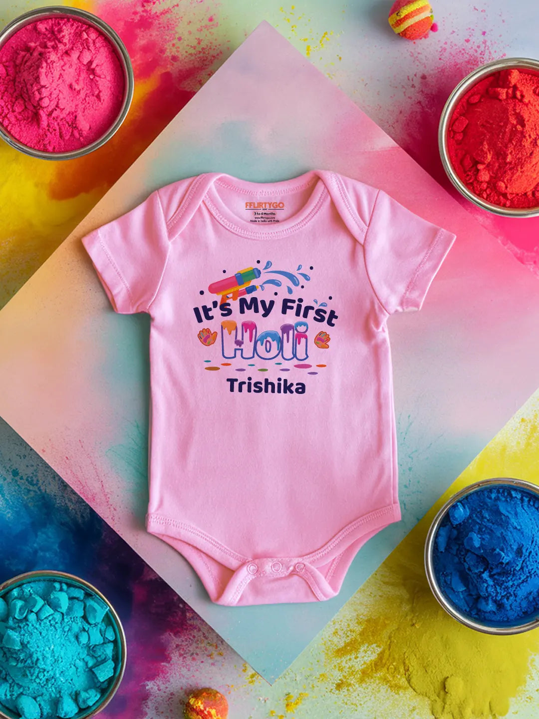 It's My First Holi Baby Romper | Onesies w/ Custom Name