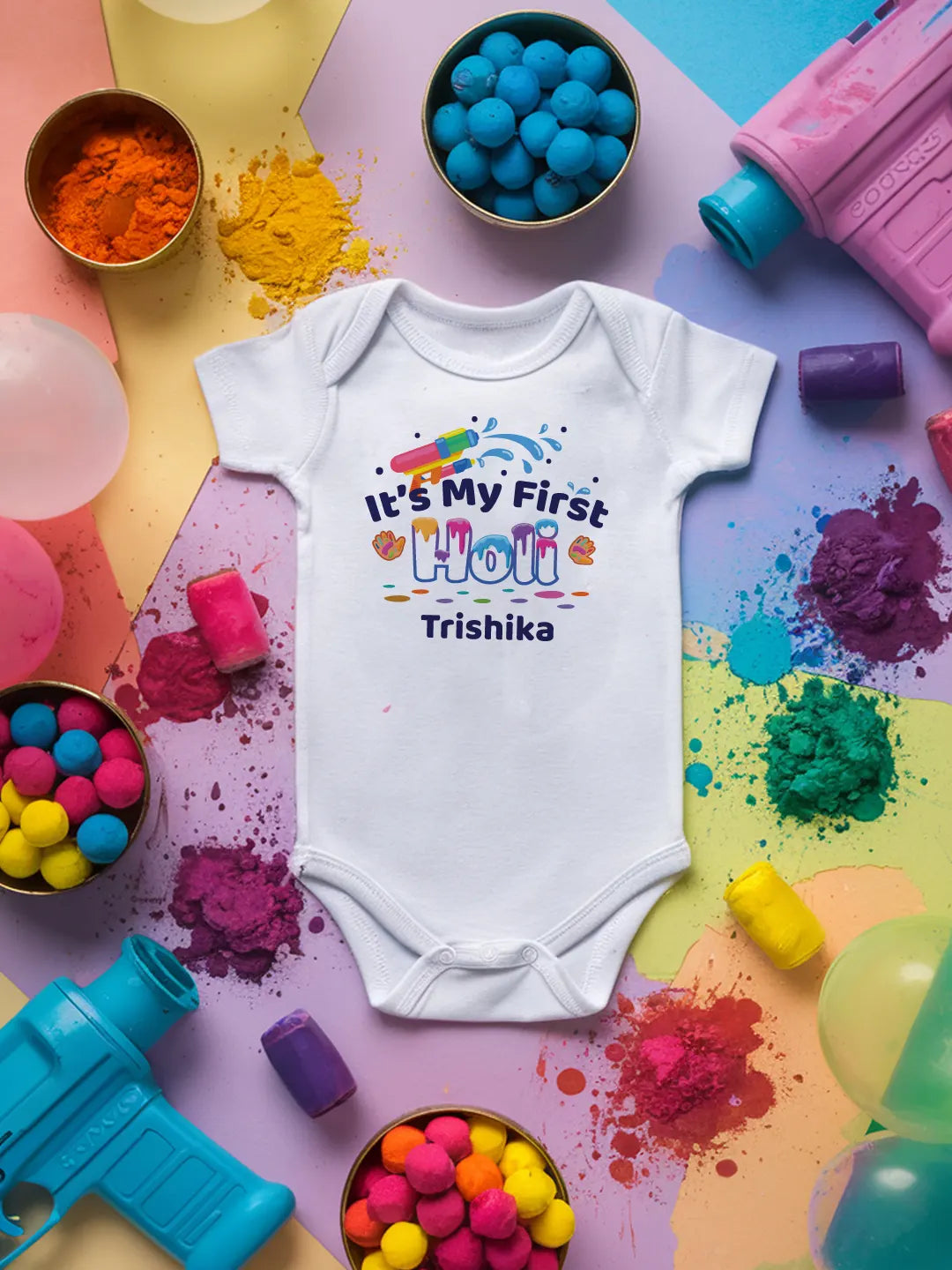 It's My First Holi Baby Romper | Onesies w/ Custom Name