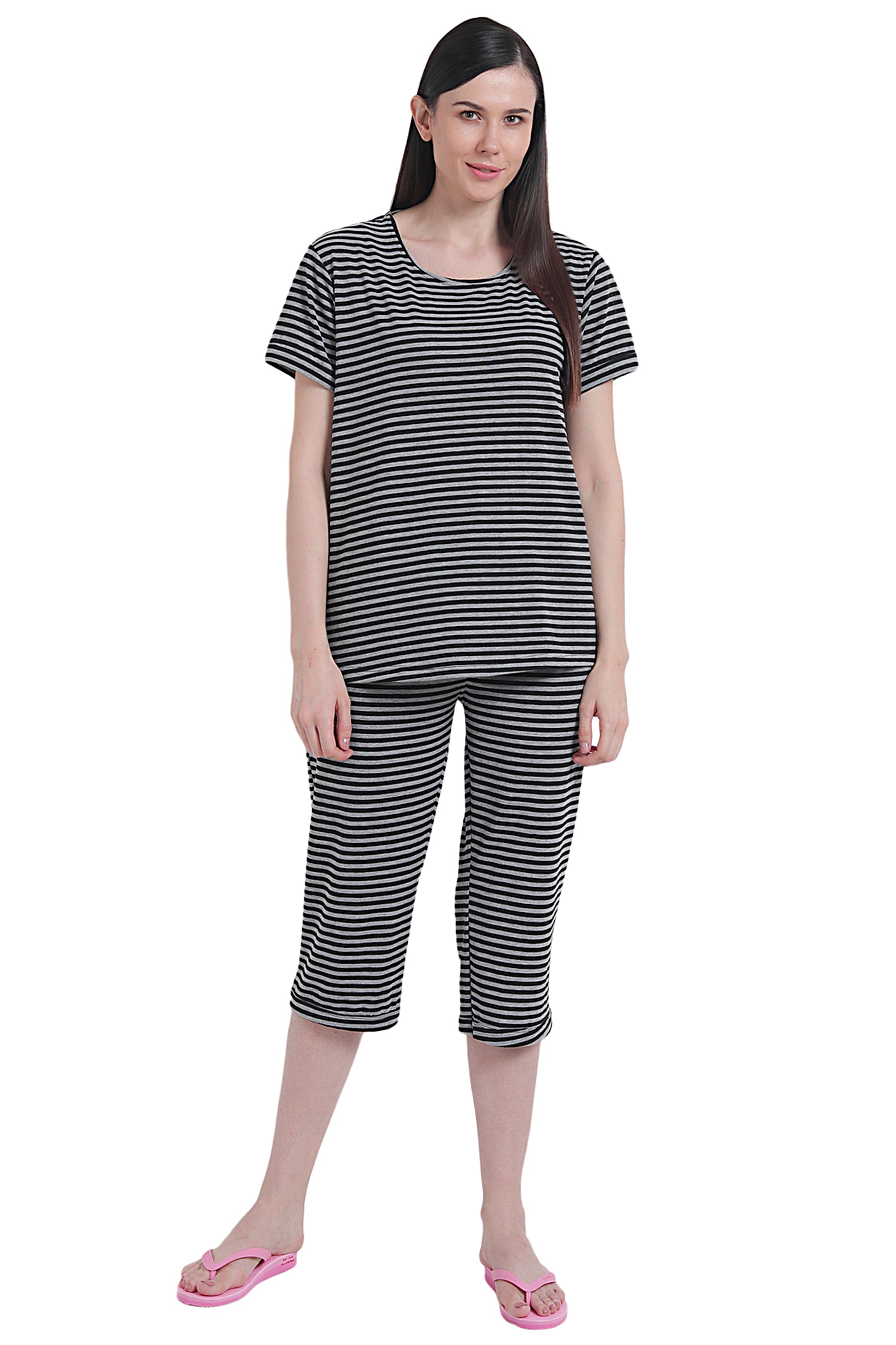 Black Grey Stripe Capri Set - FflirtyGo