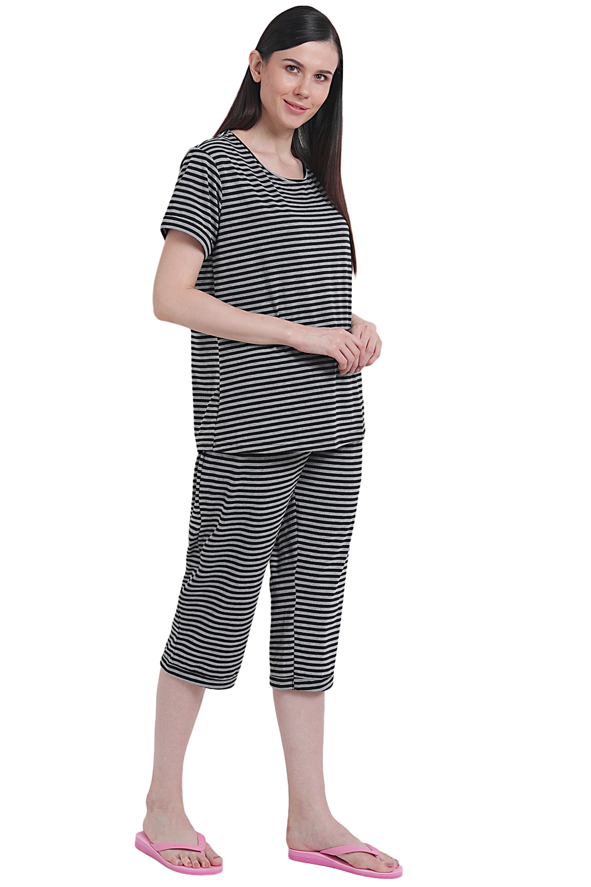 Black Grey Stripe Capri Set - FflirtyGo