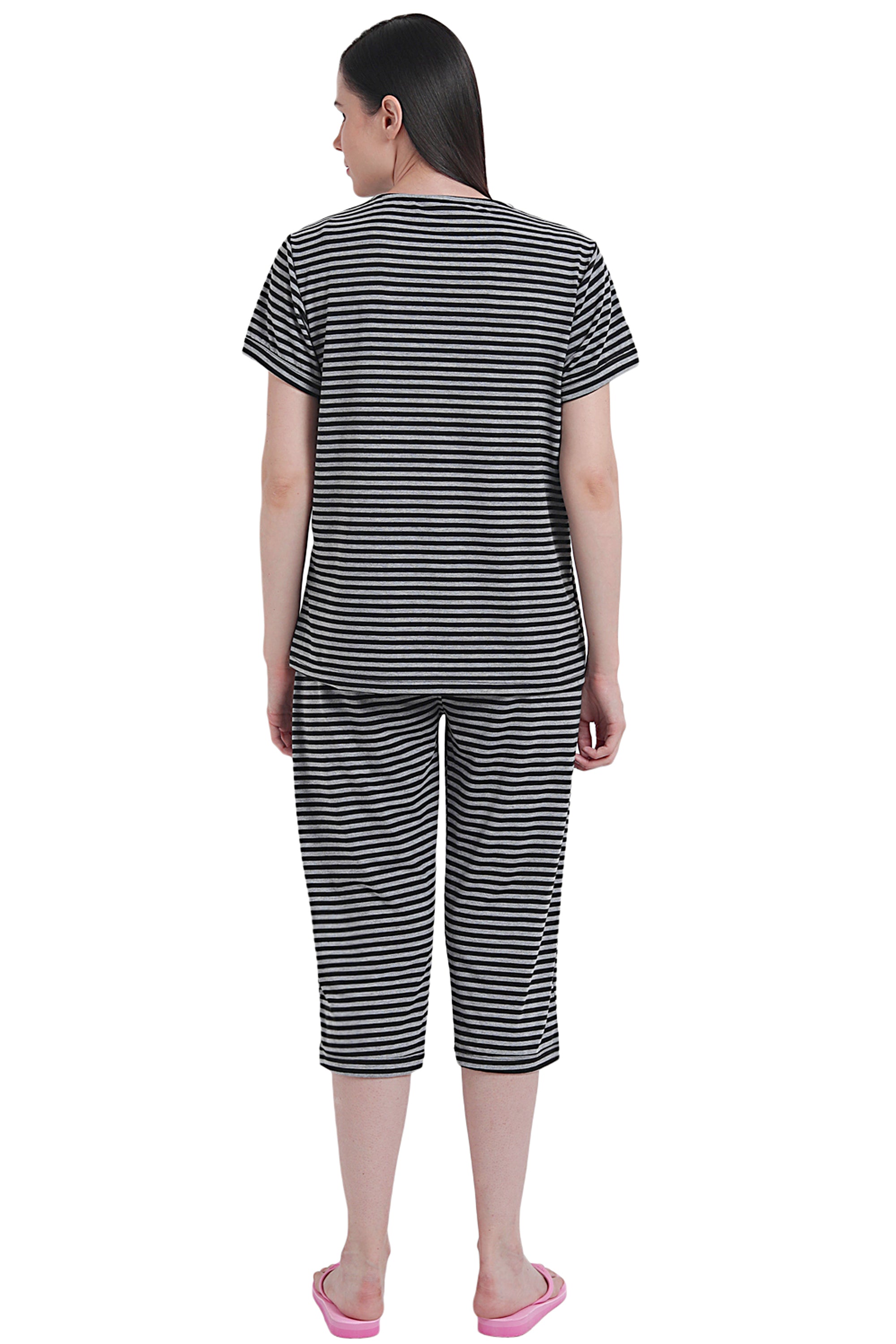 Black Grey Stripe Capri Set - FflirtyGo