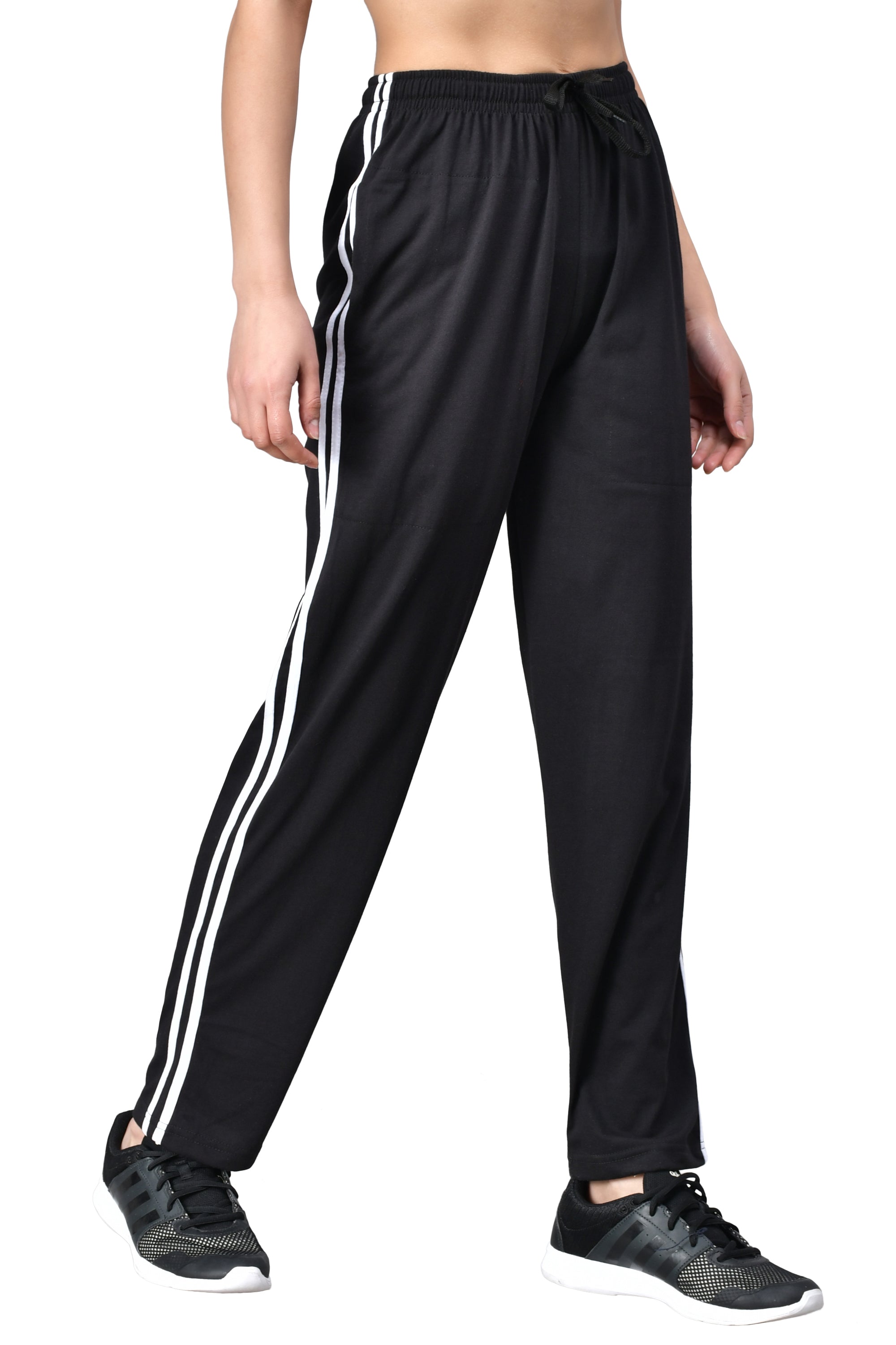 Women s Black Track Pants with White Stripe Pockets FflirtyGo