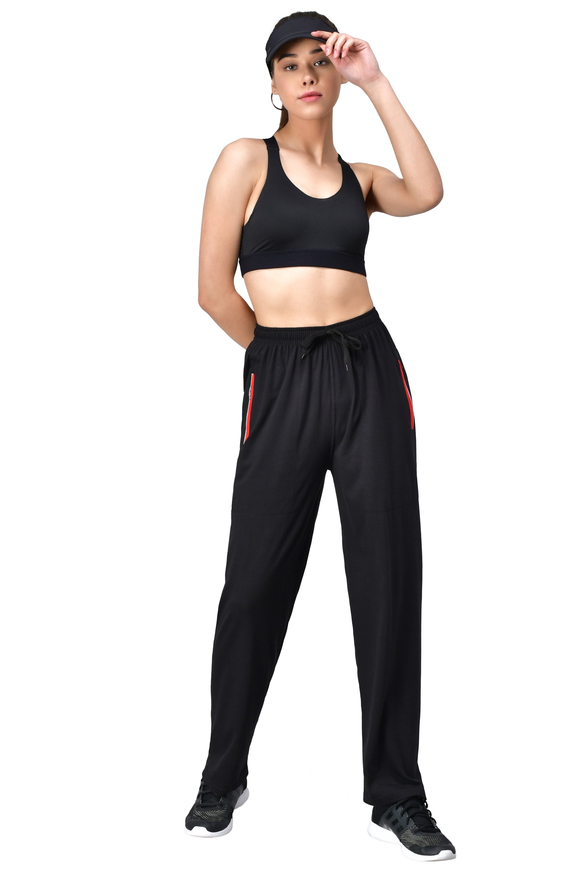 Women's Black Track Pants with Zip Pockets - FflirtyGo