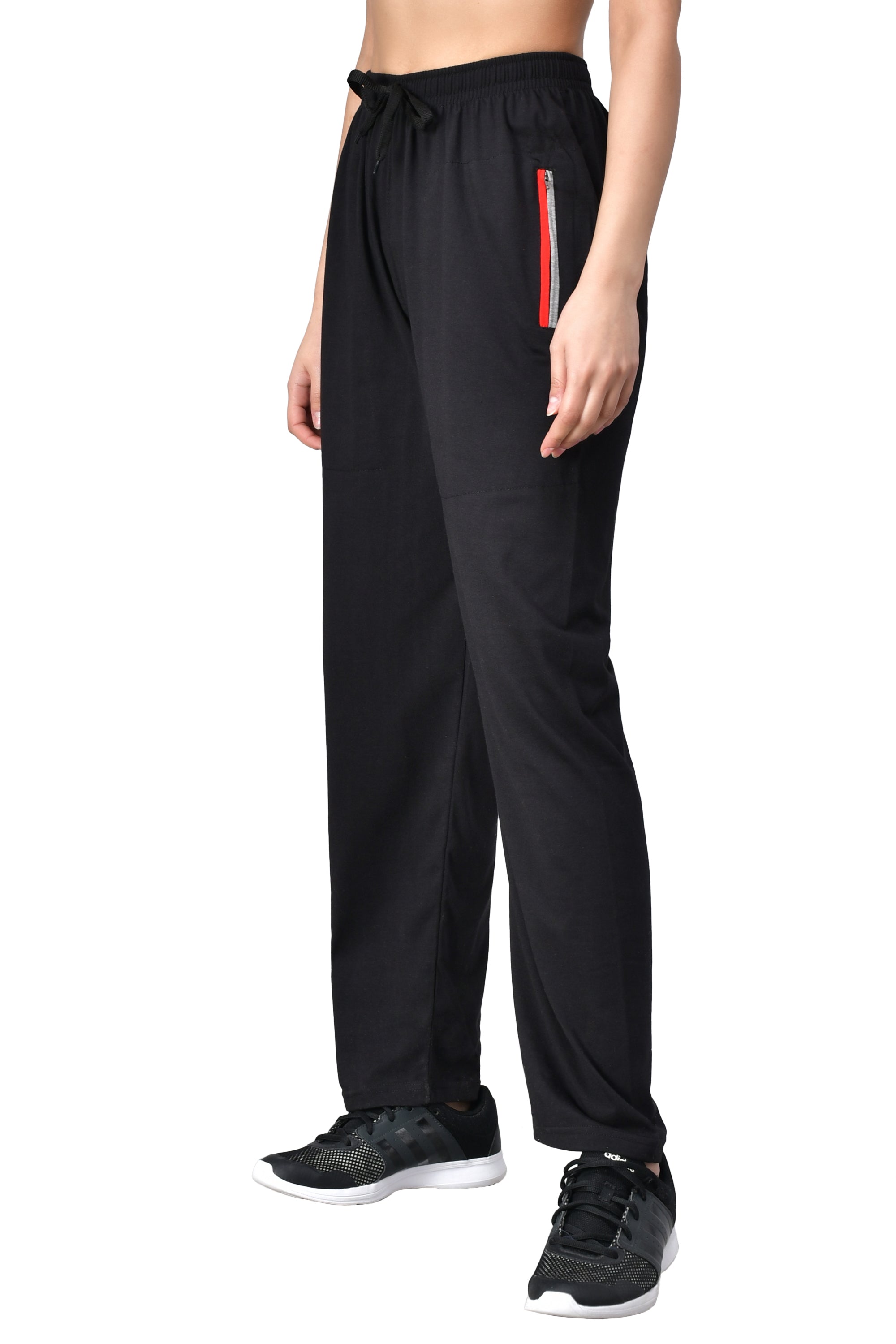 Women's Black Track Pants with Zip Pockets - FflirtyGo