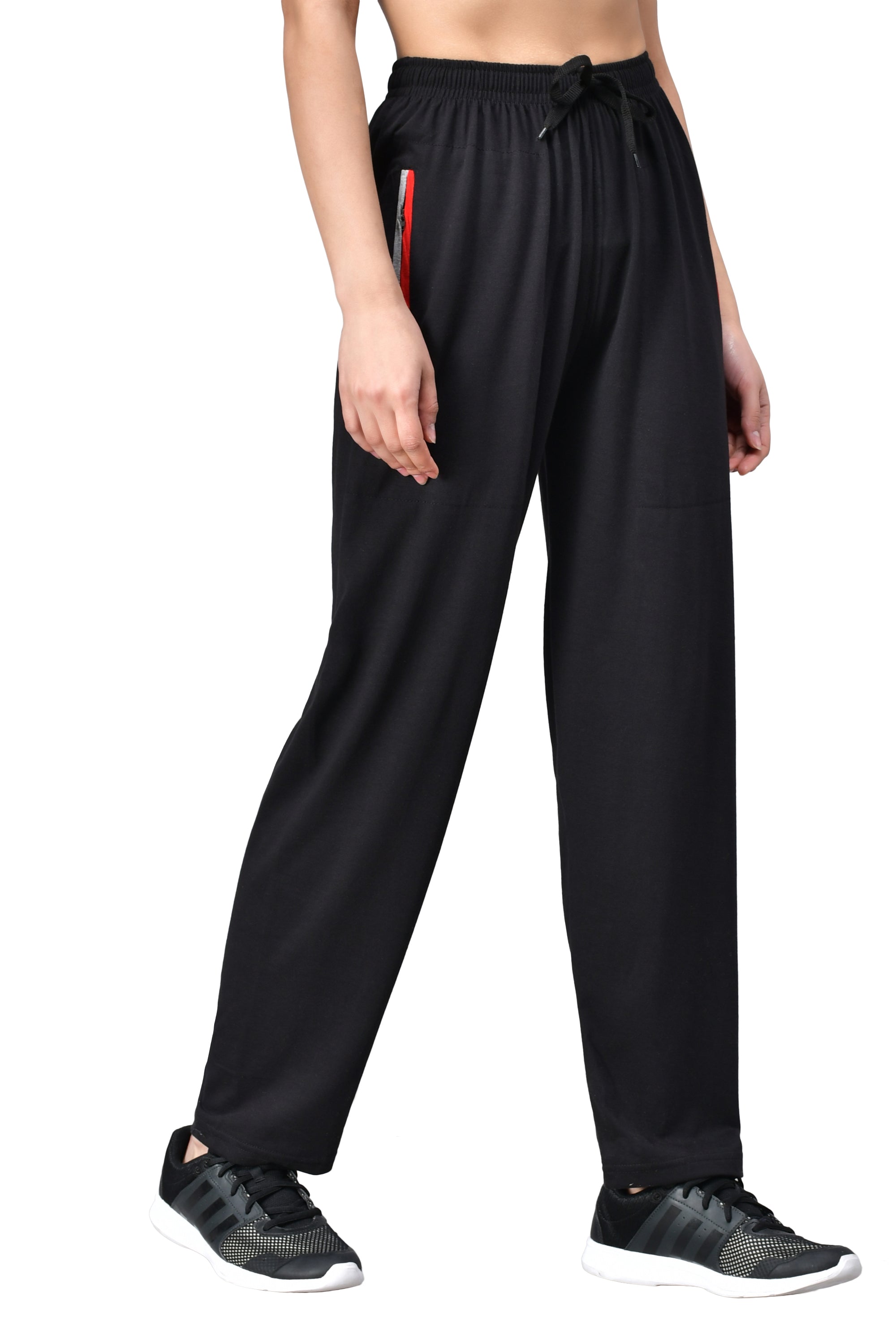 Women's Black Track Pants with Zip Pockets - FflirtyGo