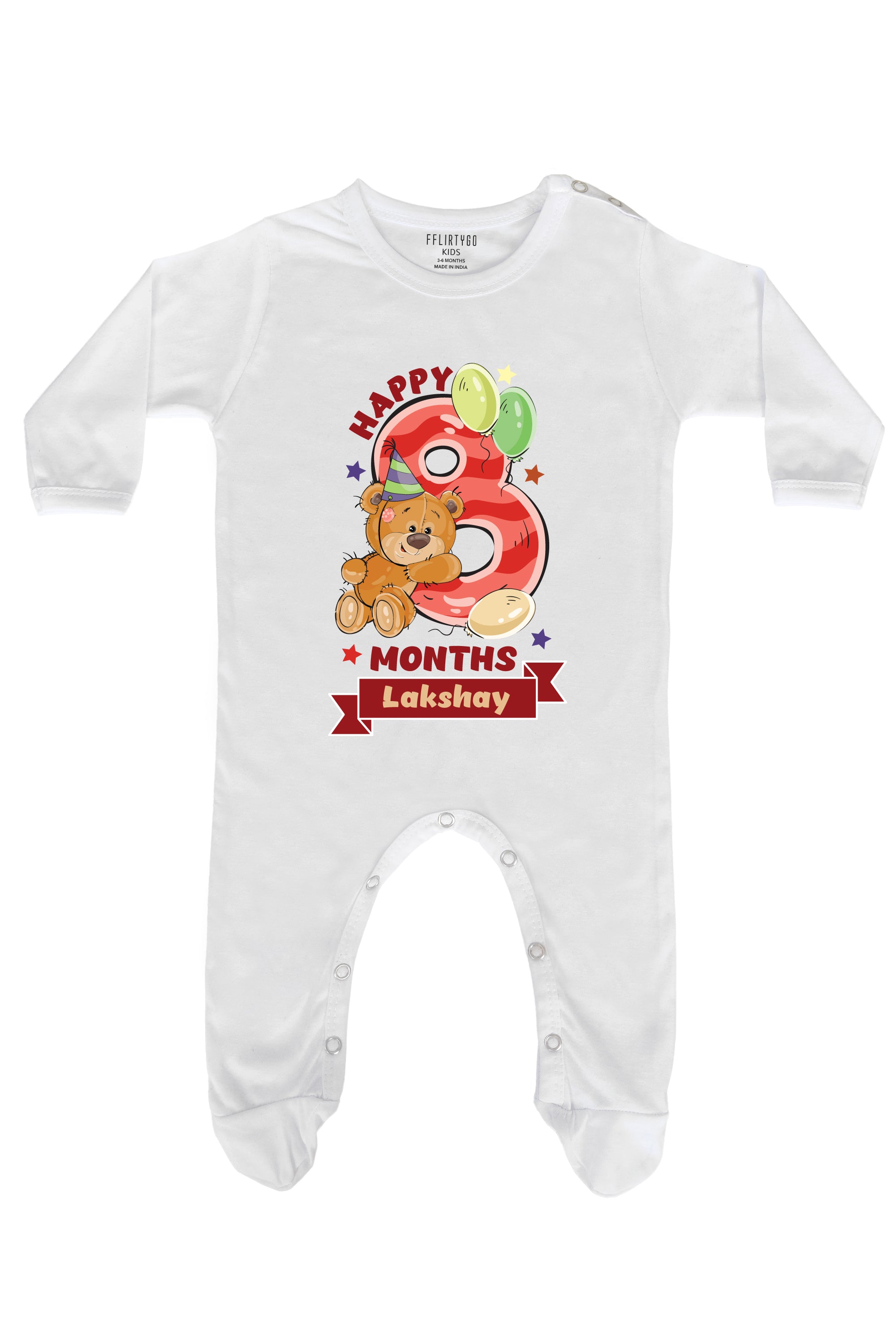 Happy Eight Months Milestone Baby Romper | Onesies w/ Custom Name