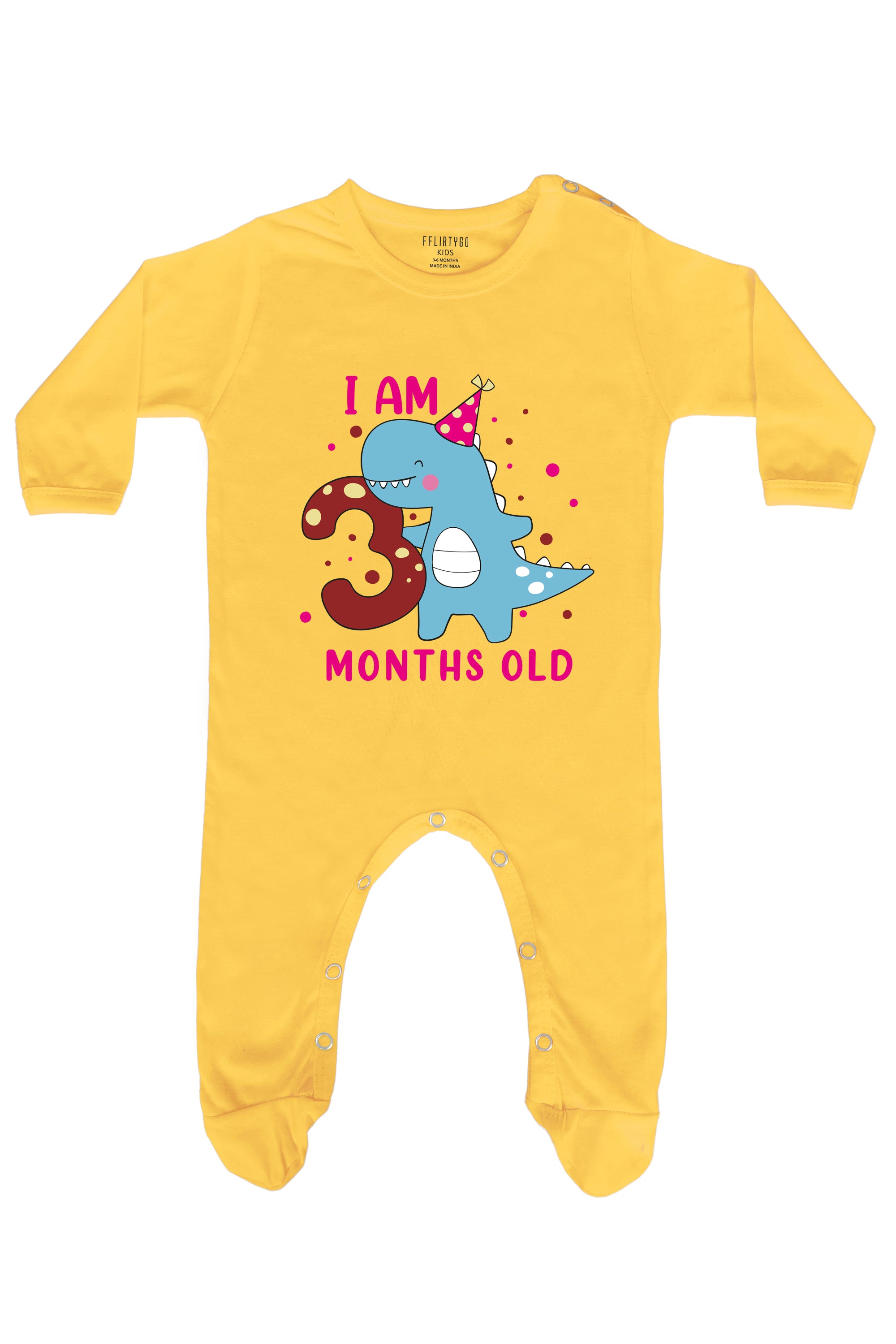 Happy Dino - I am 3 Months Old Baby Romper | Onesies